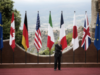 Italy, Taormina:Italian Prime Minister Paolo Gentiloni waits the arrival of world leaders at the Ancient Theatre of Taormina ahead the G7 Su...