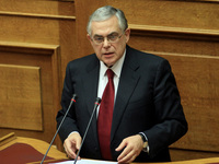  Greek PM Lucas Papademos at Parliament on November 14, 2011  (