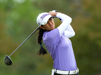 Adita Ashok of India tees off on the second tee during the second round of the LPGA Volvik Championship at Travis Pointe Country Club, Ann A...