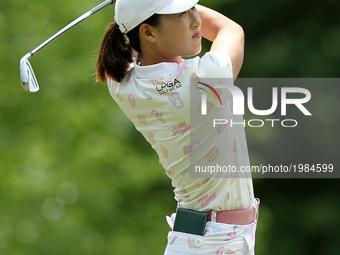Jennifer Song of Ann Arbor, MI tees off on the third tee during the second round of the LPGA Volvik Championship at Travis Pointe Country Cl...