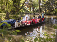 Visitors enjoy the sunny weekend day on a boat in a canal in Luebbenau in the region of the Spreewald, Germany on May 27, 2017.  The Spreewa...