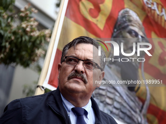  Golden Dawn lawmaker Christos Pappas attends a party rally in central Athens on Monday May 29, 2017  to commemorate the anniversary of the...