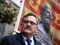  Golden Dawn lawmaker Christos Pappas attends a party rally in central Athens on Monday May 29, 2017  to commemorate the anniversary of the...