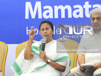 Mamata Banerjee Chief Minister of West Bengal along her Cabinet Education Minister Parthya Chatterjee and State Government Senor Officer dur...