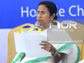 Mamata Banerjee Chief Minister of West Bengal along her Cabinet Education Minister Parthya Chatterjee and State Government Senor Officer dur...
