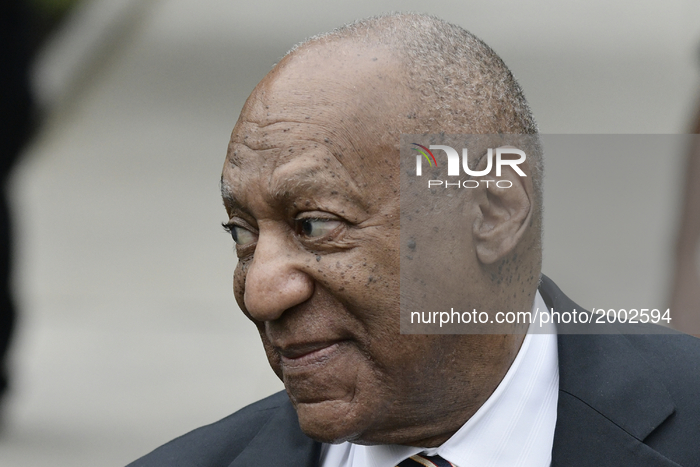 Bill Cosby arrives at the Montgomery County Courthouse for the start day of the sexual assault trail in Norristown, Pennsylvania, on June 5,...