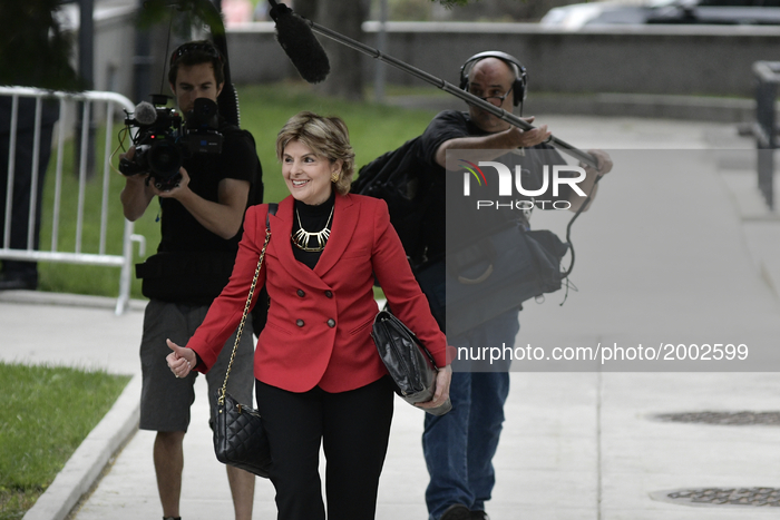 Attorney Gloria Allred arrives at the Montgomery County Courthouse for the start day of the sexual assault trail in Norristown, Pennsylvania...