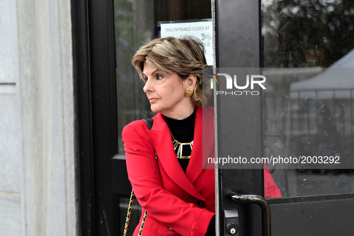Attorney Gloria Allred speaks to members of the media at the Montgomery County Courthouse on the first day of the Bill Cosby sexual assault...