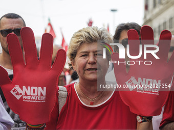 Susanna Camusso, CGIL General Secretary, attends a demonstration to protest against the reintroduction of a new type of work 'voucher' syste...