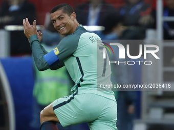 Cristiano Ronaldo of Portugal national team gestures during the Group A - FIFA Confederations Cup Russia 2017 match between Russia and Portu...