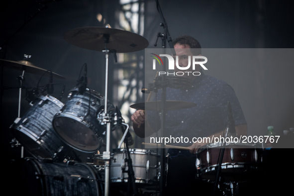 Zach Lind of the american rock band Jimmy Eat World   pictured on stage as they performs at Ippodromo San Siro in Milan, Italy on 21th June...