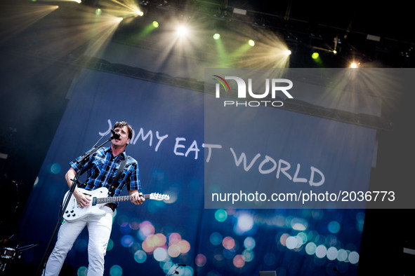 Jim Adkins of the american rock band Jimmy Eat World   pictured on stage as they performs at Ippodromo San Siro in Milan, Italy on 21th June...