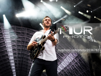 Tom Smith of the english rock band Editors pictured on stage as they perform at Ippodromo San Siro in Milan, Italy on 21th June 2017. (