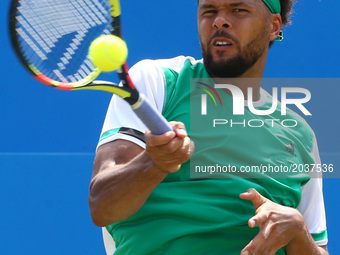 Jo-Wilfried Tsonga FRA against Gilles Muller LUX during Round Two match on the third day of the ATP Aegon Championships at the Queen's Club...