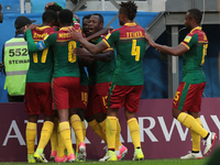 Players of the Cameroon national football team celebrates after scoring a goal during the 2017 FIFA Confederations Cup match, first stage -...