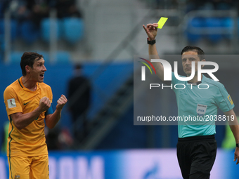 Mark Milligan (L) of the Australia national football team reacts during the 2017 FIFA Confederations Cup match, first stage - Group B betwee...