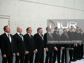Mieskuoro Huutajat (Screaming Men's Choir) at the SNFCC in Athens, Greece, June 22, 2017. Mieskuoro Huutajat is a Finnish choir founded in 1...