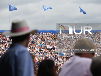Fans with the iconic Panama hat are seen on the Centre Court of AEGON Championships at Queen's Club, London, on June 23, 2017. (