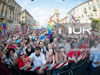 Participants in the annual 'Milano Pride' on June 24, 2017. Hundreds of people demonstrated in favor of gay rights.  (