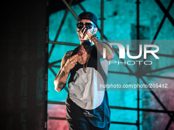 Italian rapper Emis Killa performs at Castello a Mare, in Palermo, on Aug. 03, 2014 (