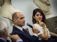 Mayor of Rome Virginia Raggi  and Daniele Frongia attend the presentation to the press 'Rome Half Marathon Via Pacis' ,event promoted by Rom...