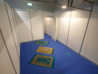 A prayer room is seen at the press center in the Hamburger Messe on 6 July, 2017 ahead of the 2017 G20 meeting taking place on Friday and Sa...