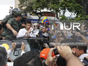 VENEZUELA, Caracas : General view of a march following Leopoldo Lopez, an ardent opponent of Venezuela's socialist government facing an arre...