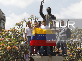 VENEZUELA, Caracas : General view of a march following Leopoldo Lopez, an ardent opponent of Venezuela's socialist government facing an arre...