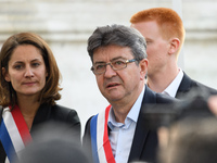 La France Insoumise (LFI) leftist party's parliamentary group president Jean-Luc Melenchon attends a demonstration against the French govern...