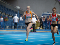 Dutch sprinter Marije van Hunenstijn (22) is seen competing in the 100 meter sprint during U23 European Athletics Champioships in Bydgoszcz,...