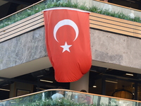A Turkish flag is seen on the wall of a restaurant marking the 1st anniversary of Turkey's failed coup attempt in Ankara, Turkey on July 14,...