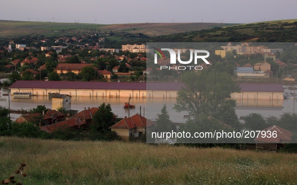 A view  of the flooded town of Mizia north-east of the Bulgarian capital Sofia , Wednesday, Aug, 06, 2014.  Two people died during the flood...