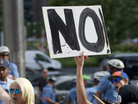 'NO' sign at an anti-Trump Refuse Racism rally in Philadelphia, Pennsylvania, on July 15, 2017. (