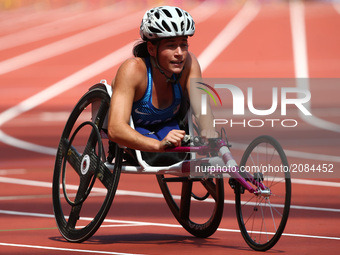 Kelsey Lefevour of USA compete in Women's 400m T53 Round 1 Heat 1
during IPC World Para Athletics Championships at London Stadium in London...