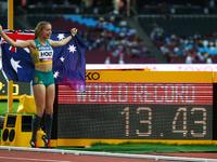 Isis Holt of Australia World Record in Women's 100m T35 Final during World Para Athletics Championships at London Stadium in London on July...