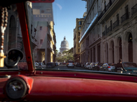 View of the street of old Havana, taken on 31 May 2017. In the background the dome of the National Capitol Building. (