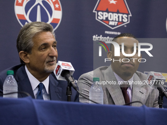 (L-R), Washington Wizards owner Ted Leonsis, and player Otto Porter, participated in a press conference to celebrate Otto Porter's new contr...