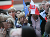 Protesters in front of Gdansk Regional Court are seen in Gdansk, Poland on 24 July 2017  Crowds gathered outside the Regional Court and othe...