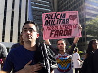 Demonstrators protest against the death of Brazilian military policemen at Paulista Avenue in Sao Paulo, Brazil, on July 23, 2017. (