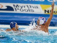 Francesco Di Fulvio (ITA), Maro Jokovic (CRO),  in action during the quarterfinal of the men's water polo game Croatia v Italy of the FINA W...