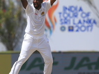 Sri Lankan cricketer Nuwan Pradeep appeals during the 1st Day's play in the 1st Test match between Sri Lanka and India at the Galle Internat...