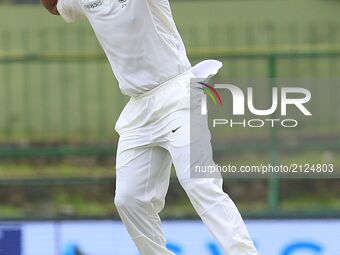 Indian cricketer Mohammed Shami celebrates after taking the wicket of Sri Lanka's Kusal Mendis (unseen) during the 3rd Day's play in the 3rd...