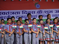 Kids from School singing song during India's 71st Independence Day at Kathmandu, Nepal on Tuesday, August 15, 2017. (