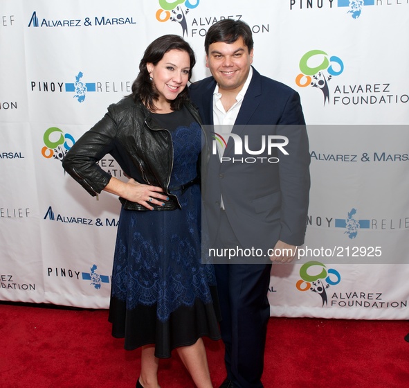 New York, March 11, 2014. EGOT (Emmy, Grammy, Oscar, Tony) Award winners Robert & Kristen Anderson-Lopez before the benefit concert 