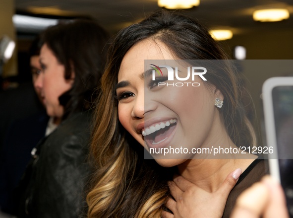 New York, March 11, 2014. Jessica Sanchez  posed for the press at the Madison Square Garden's The Theater for a benefit concert 