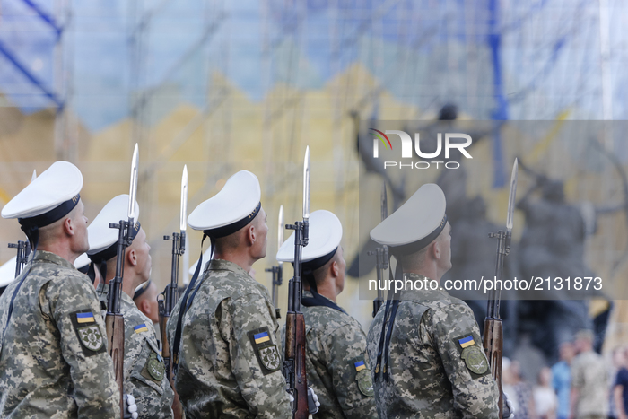 About 4,5 thousands servicemen of different military units take part in military parade rehearsal downtown Kyiv on August 18, 2017. Ukraine...