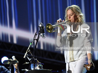 Gdansk, Poland 16th, August 2014  Solidarity of Arts Festiva in Gdansk. Canadian jazz trumpet player Ingrid Jensen performs live during the...