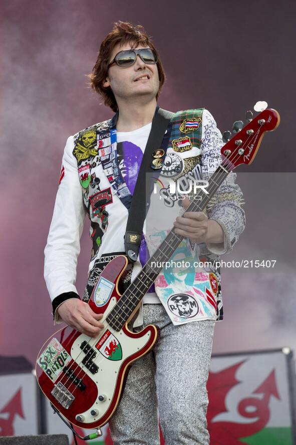 Nicky Wire of Manic Street Preachers performs at V Festival 2014, Weston Park, Staffordshire, 17th August 2014. 