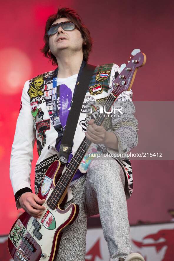 Nicky Wire of Manic Street Preachers performs at V Festival 2014, Weston Park, Staffordshire, 17th August 2014. 