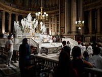 Brazilian community gathered to participate to the mass, at the opening of the Festival of the Cleaning of la Madeleine in Paris, France, on...